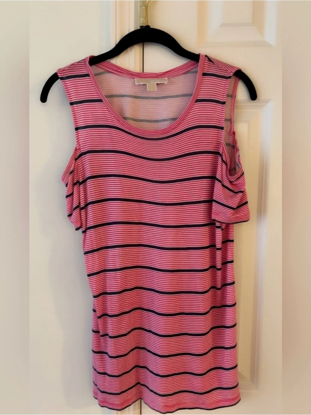 Like New ~ Michael Kors Red, White & Blue Striped Cold-Shoulder Top ~ Size L
